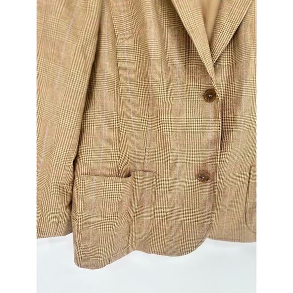 Lands End Beige Plaid Women Wool Cashmere Blazer Jacket 22W Preppy Twee Academic - Picture 2 of 8